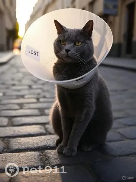 Chat gris perdu, collerette, 13e Paris - photo
