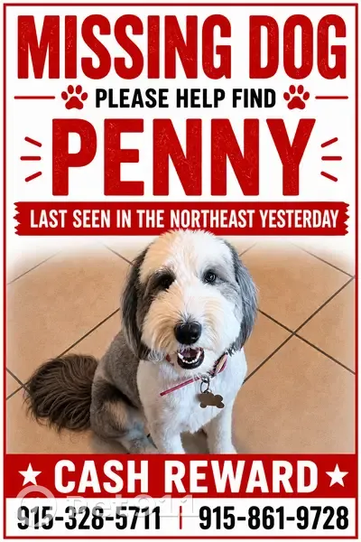 Lost dog, Capella Avenue, 3500, El Paso - female with two black patches around her eyes - photo